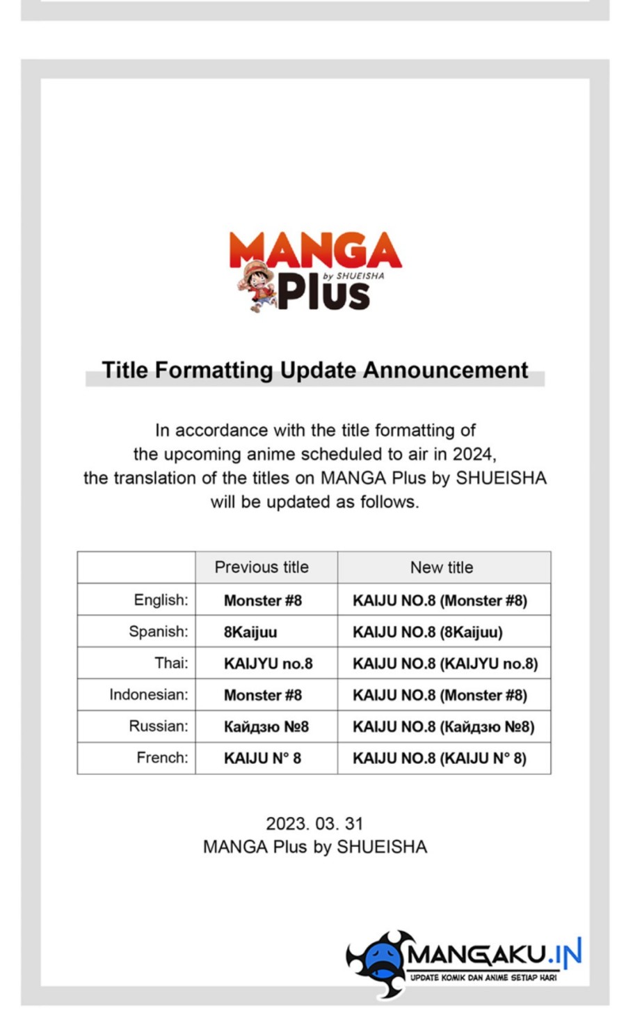 Read Kaiju No.8 ID Manga Online