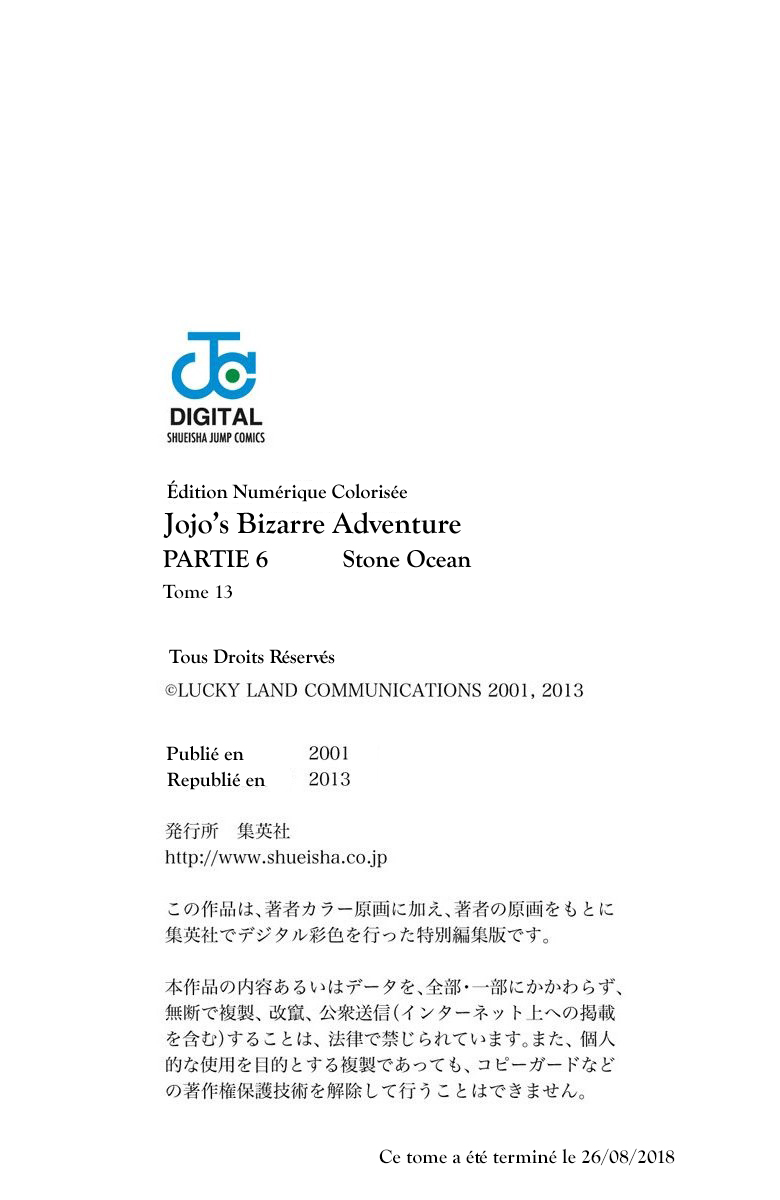 Read JoJo's Bizarre Adventure Part 6 Stone Ocean Official Colored FR Manga Online