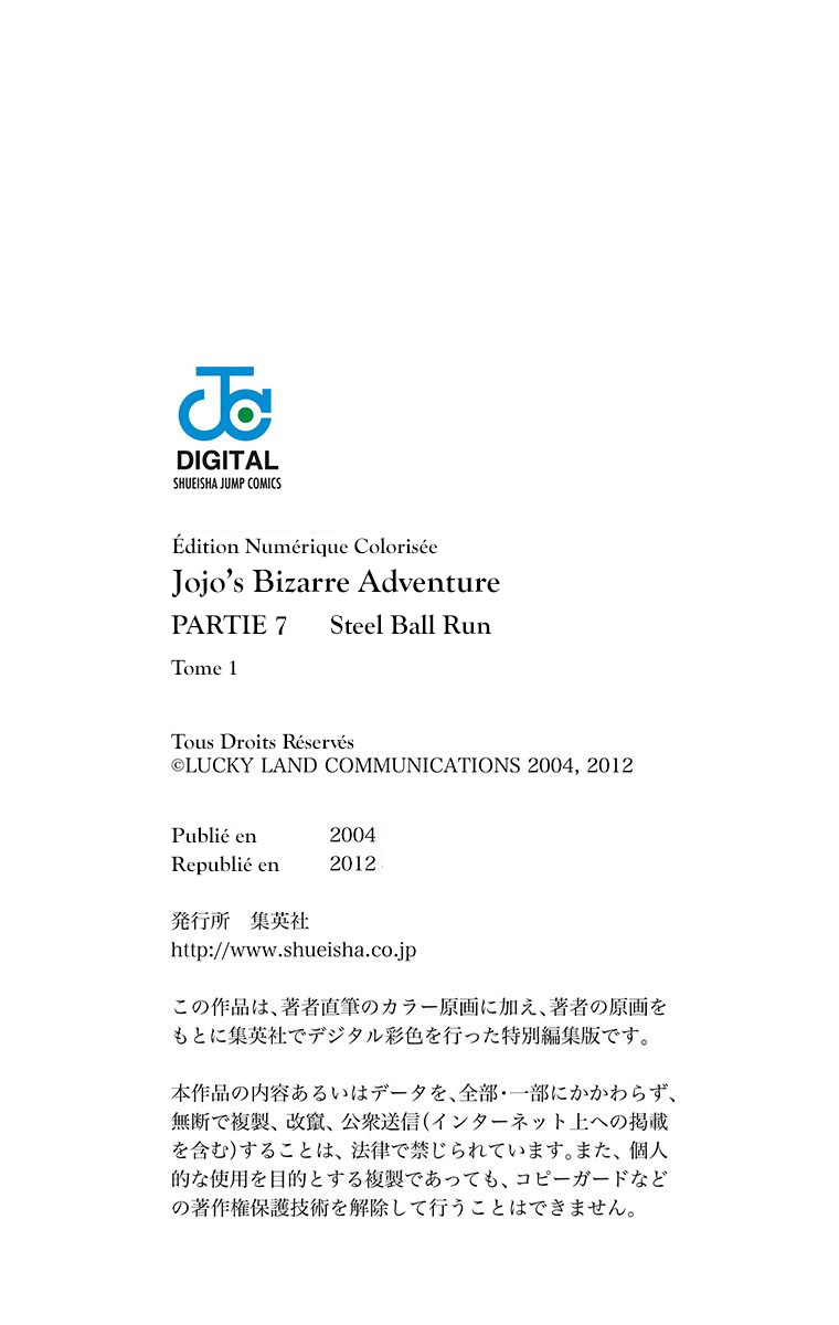Read JoJo's Bizarre Adventure Part 7 Steel Ball Run Official Colored FR Manga Online